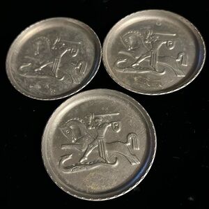 Three Vintage Reynolds Aluminum Coasters of Saint George Slaying the Dragon